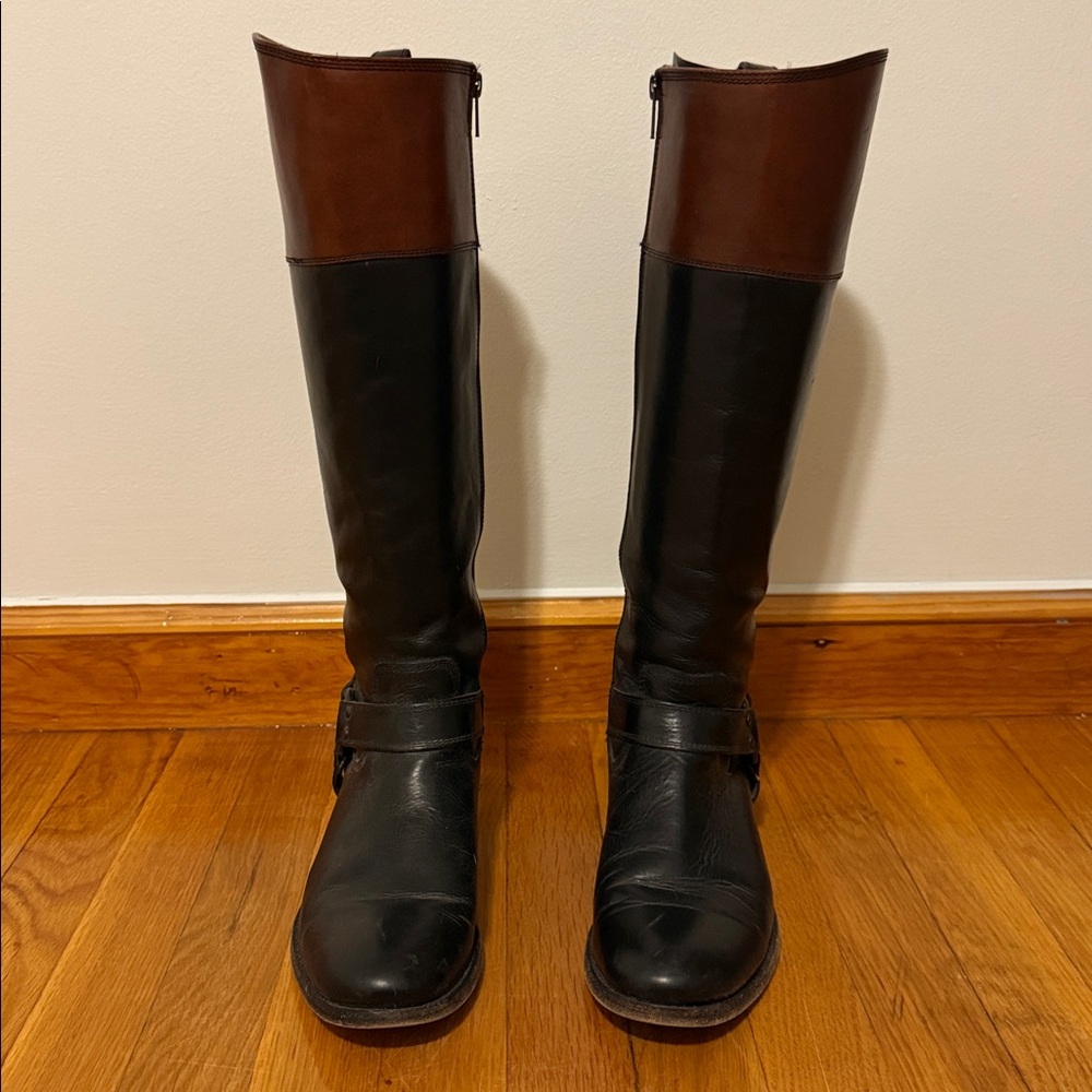 Frye Leather Black and Brown Boots, tall